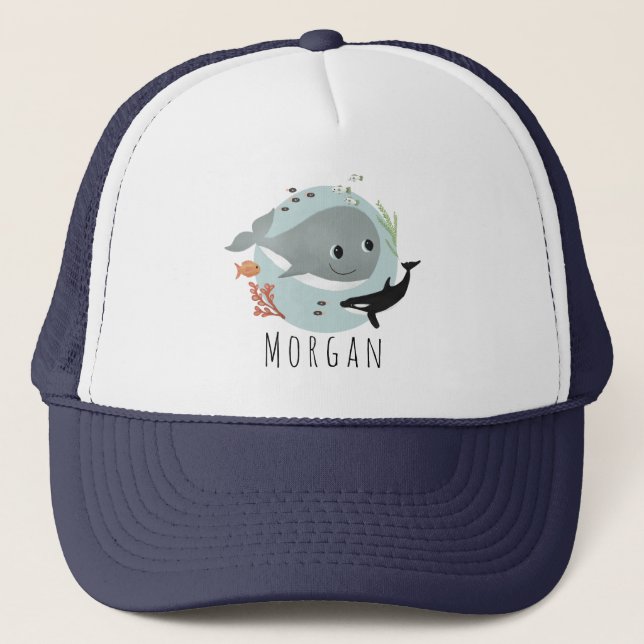 Casquette Kids Cute Blue Ocean Whale and Sea Fish (Devant)