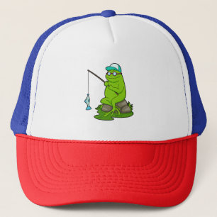 Casquette La grenouille comme pêcheur avec la canne à pêche 