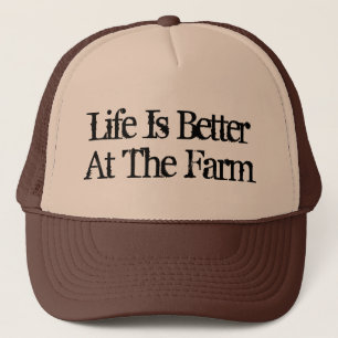 Casquette La vie est meilleure à la ferme marron drôle