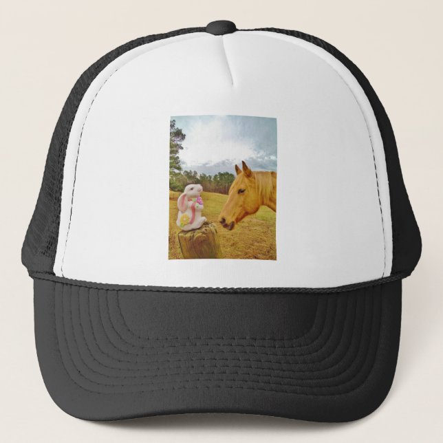 Casquette Lapin blanc et Cheval jaune (Devant)