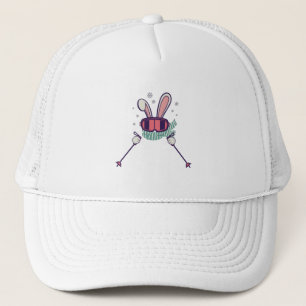 Casquette Lapin de ski avec bâtons de ski et lunettes de ski