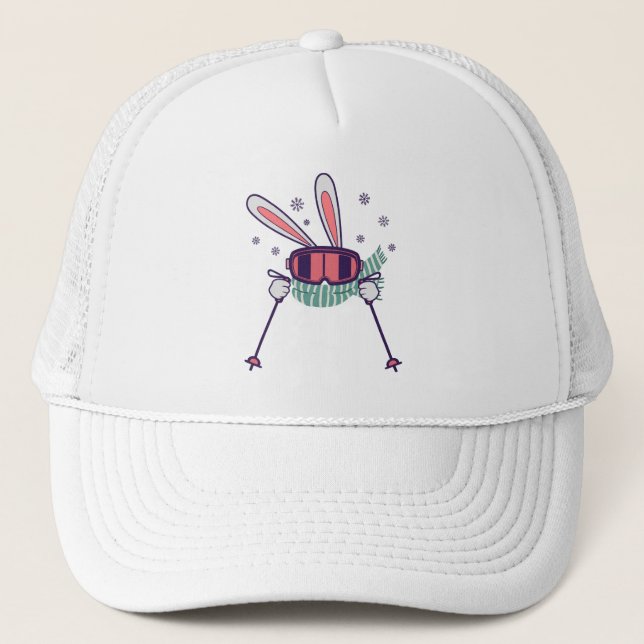 Casquette Lapin de ski avec des bâtons de ski lunettes de sk (Devant)