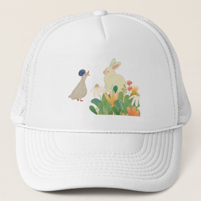 Casquette Lapin et Oiseau de Whimsical en Fleur - Plage de p (Devant)