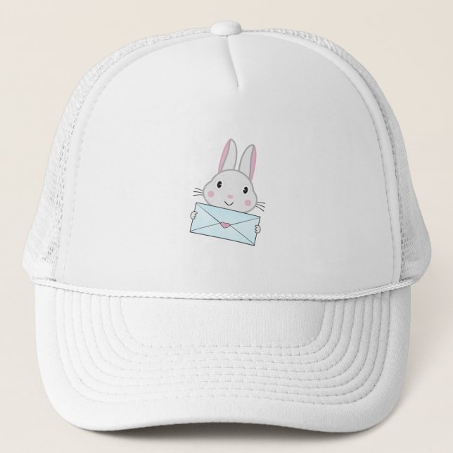 Casquette Lapin mignon et adorable tenant une lettre d'amour (Devant)