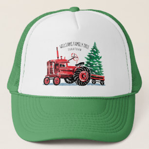 Casquette L'arbre de Noël vintage rouge de tracteur ajouten