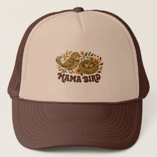 Casquette L'art rétro de Mama Bird – Illustration de la natu