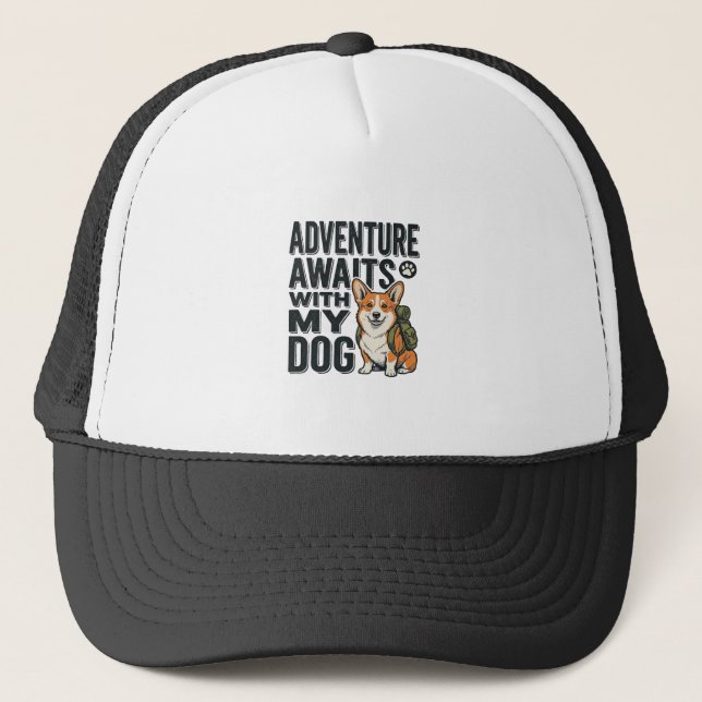 Casquette L'aventure attend avec mon chien design de randonn (Devant)