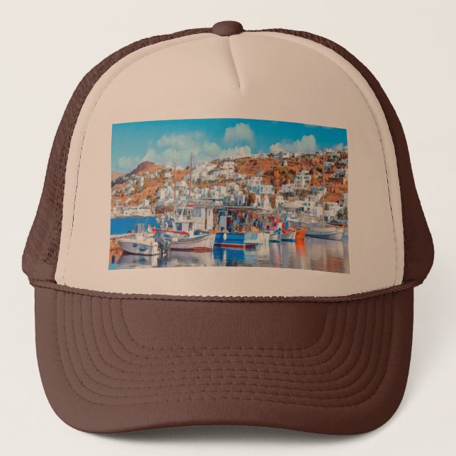 Casquette ldp MYKONOS - bateaux de pêche - port - panorama (Devant)