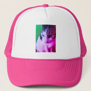 Casquette Le chat-tabby psychédélique rose a des yeux rose