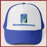 Casquette Le patriotique sauve la démocratie<br><div class="desc">Casquette avec #SaveDemocracy et une grande photo de la statue de la liberté.</div>