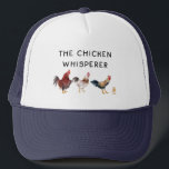 Casquette Le Whisperer de poulet<br><div class="desc">Conception amusante pour les amateurs de poulet et les fermiers de traqueurs avec l'aquarelle illustrant les poulets et un poussin avec un texte qui dit "murmurer de poulet"</div>