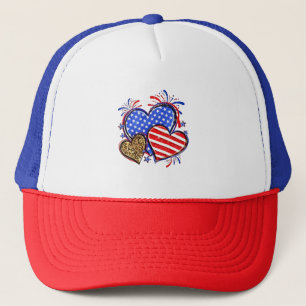 Casquette Leopard American Flag Heart 4 juillet USA