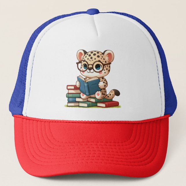 Casquette Léopard Mignon en Train de Lire (Devant)