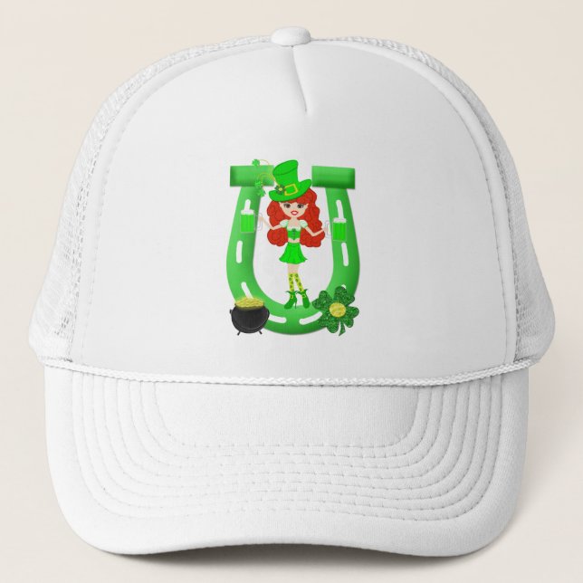 Casquette Leprechaun fille à tête rouge de St Pat's Day (Devant)