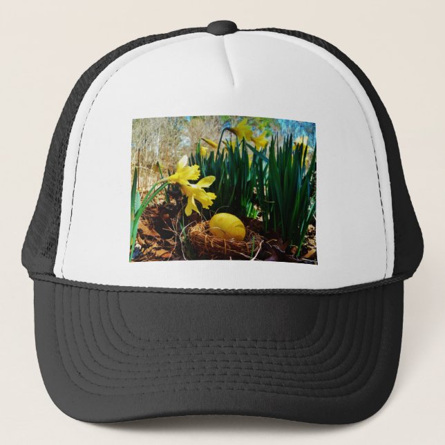 Casquette Les jonquilles jaunes et un oeuf de Pâques jaune (Devant)