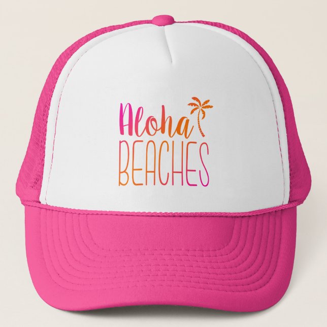 Casquette Les plages d'Aloha | Chapeau de camion rose et ora (Devant)
