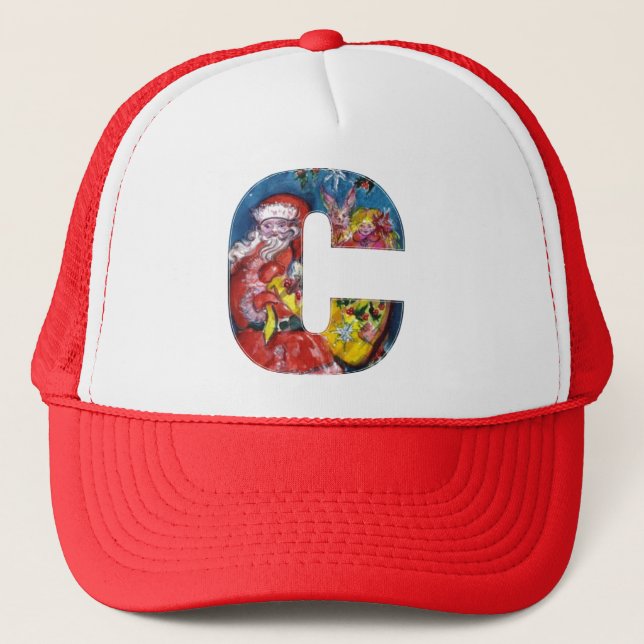 CASQUETTE LETTRE C DE NOËL / PÈRE NOËL AVEC CADEAUX MONOGRAM (Devant)