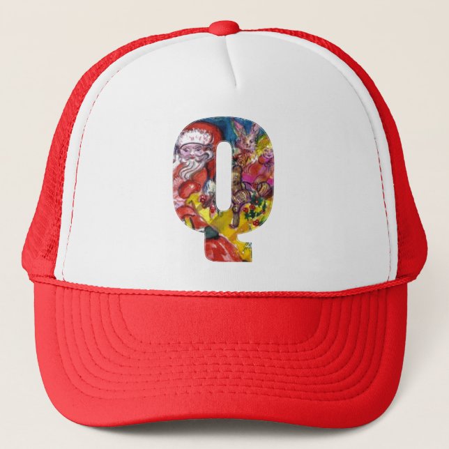 CASQUETTE LETTRE Q DE NOËL / PÈRE NOËL AVEC CADEAUX MONOGRAM (Devant)