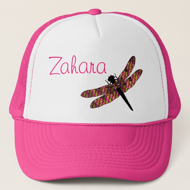 Casquette Libellule à ailes roses et jaunes (Devant)