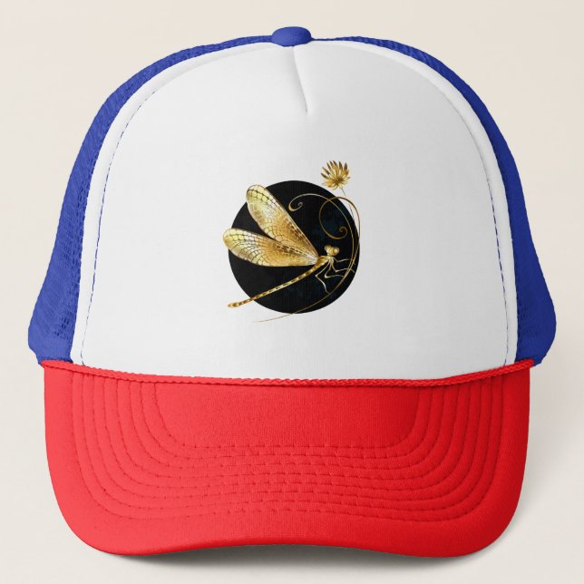 Casquette libellule d'or en cercle noir (Devant)