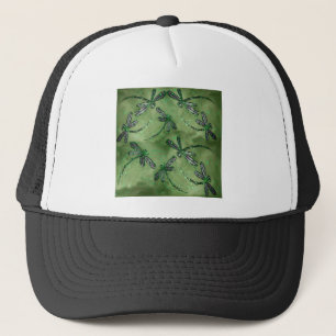 Casquette Libellules à ailes violettes sur fond vert citron 