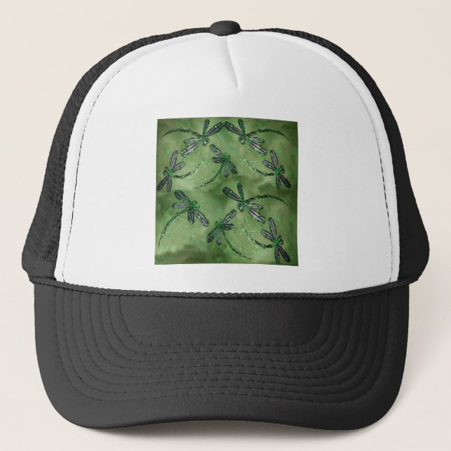 Casquette Libellules à ailes violettes sur fond vert citron  (Devant)