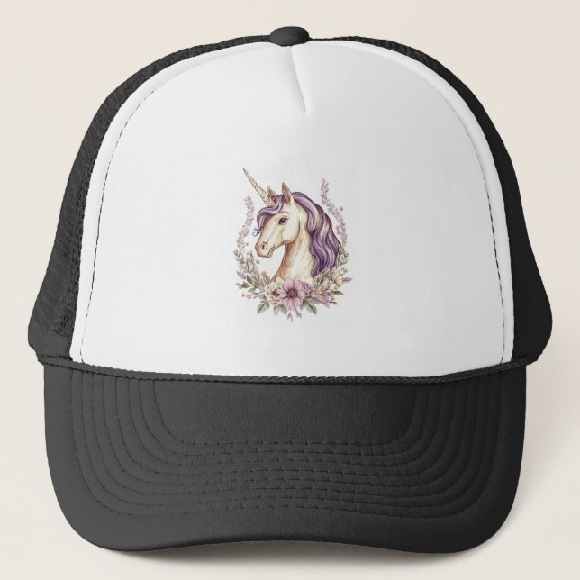 Casquette Licorne de Fantaisie Florale  (1) (Devant)