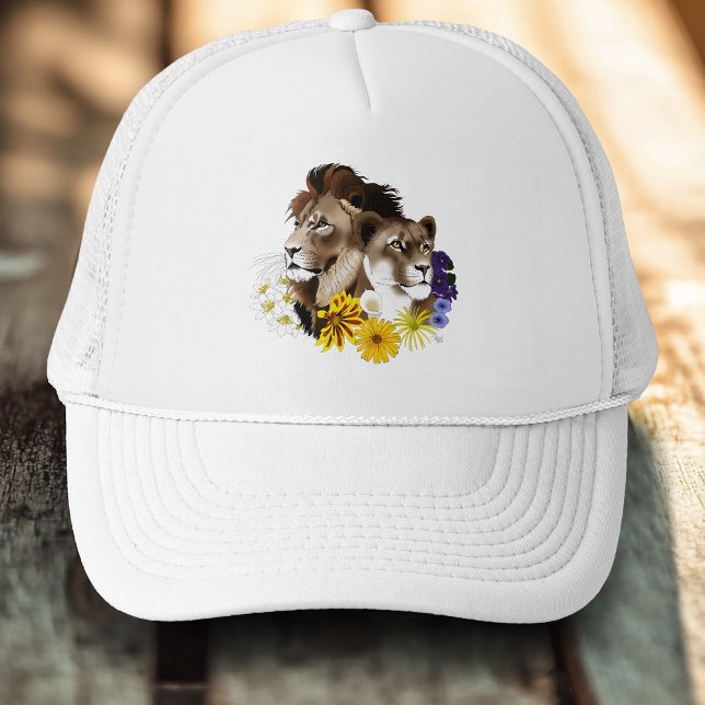 Casquette Lion Lionne Floral Vert  (Créateur téléchargé)