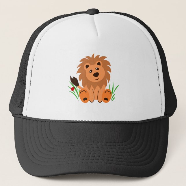 Casquette Lion mignon dans l'herbe avec coccinelle (Devant)