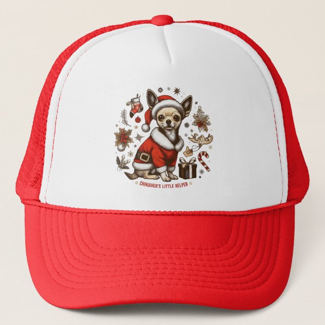 Casquette Little Helper - Vintage Chihuahua Père Noël Noël (Devant)