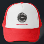 Casquette Logo d'entreprise et site Web Personnalisé Nouveau<br><div class="desc">Logo de l'entreprise et site Web Personnalisé Employé Trucker Chapeau. Ajoutez le logo de votre entreprise et l'identité de votre marque à ce chapeau de camionneur ainsi qu'à votre adresse de site Web ou votre slogan en cliquant sur le bouton "Personnaliser" ci-dessus. Ces chapeaux de camionneur de marque peuvent annoncer...</div>