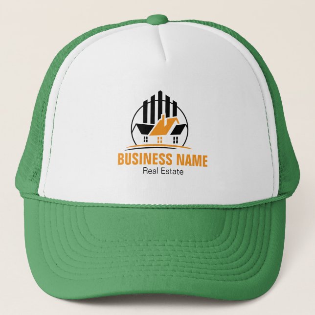 Casquette Logo immobilier blanc orange professionnel (Devant)