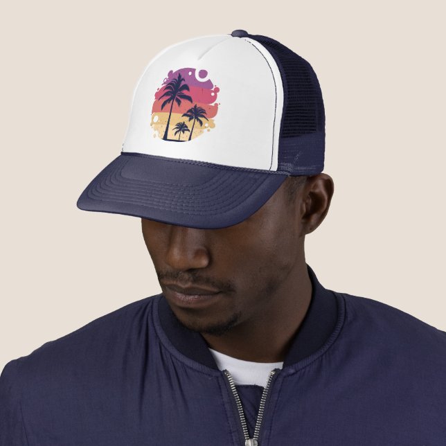 Casquette Logo Palmiers Coucher de Soleil (En situation)