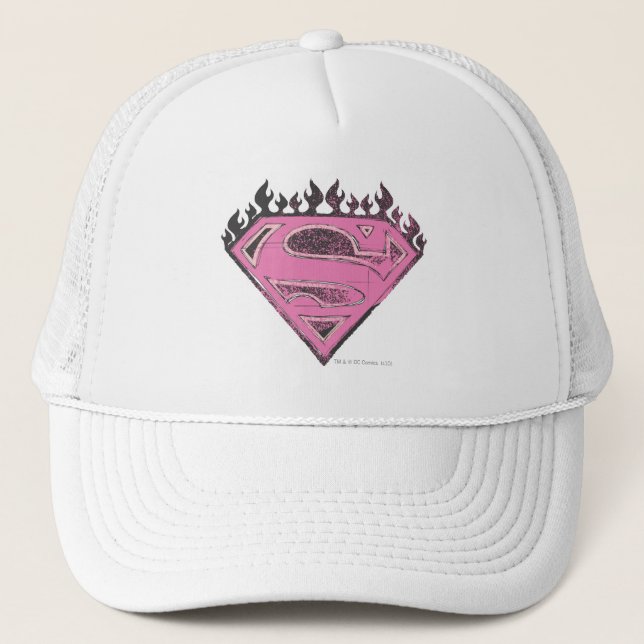 Casquette Logo Supergirl rose avec flammes (Devant)