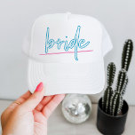 Casquette LOLA Neon Blue and Pink 90's Bride Bachelorette<br><div class="desc">This bride bachelorette trucker hat features neon inspired wording and is perfect for the bride on her bachelorette weekend. Pair with the 'babe' option for the bachelorette group for a cohesive look. 💜 COLORS ARE EDITABLE! Click 'edit design' to change the colors.</div>