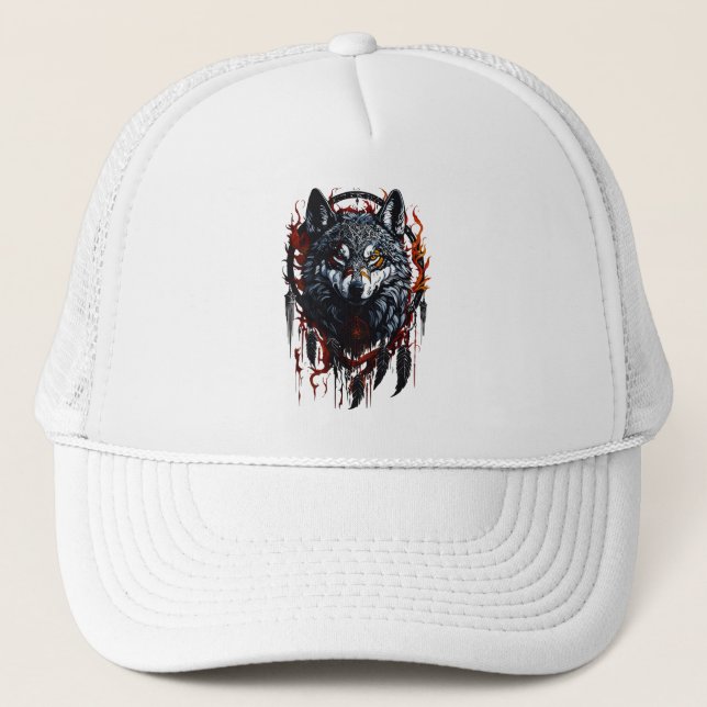 Casquette Loup Mystique avec Attrape-Rêves (Devant)