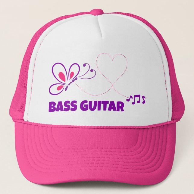 Casquette Love Bass Guitar Pink Purple Butterfly Heart Truck (Devant)