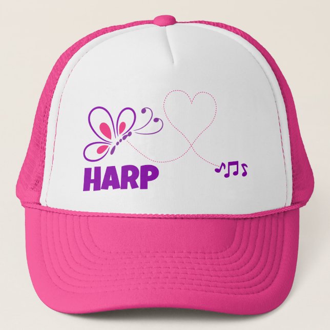 Casquette Love Harp Pink Purple Butterfly Heart (Devant)
