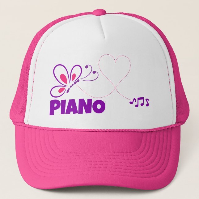 Casquette Love Piano Pink Purple Butterfly Heart (Devant)