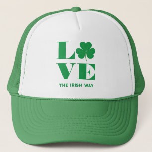Casquette Love Shamrock Clover Irish Custom Text Vert Blanc