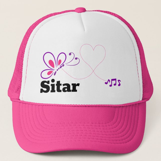 Casquette Love Sitar rose pourpre papillon Coeur (Devant)