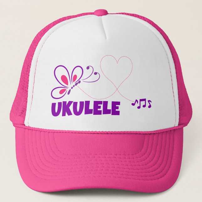 Casquette Love Ukulele Pink Purple Butterfly Heart (Devant)