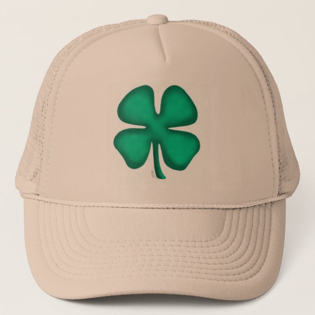 Casquette Lucky 4 Leaf Irish Clover tan foam trucker hat (Devant)