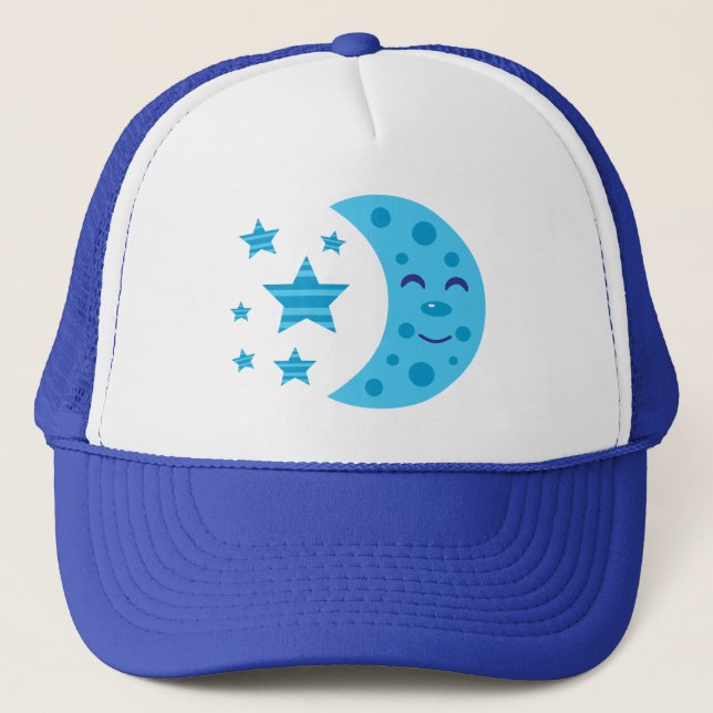 Casquette Lune bleue et étoiles rayées (Devant)