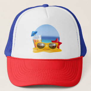 Casquette Lunettes de soleil et scène de plage pour l'été
