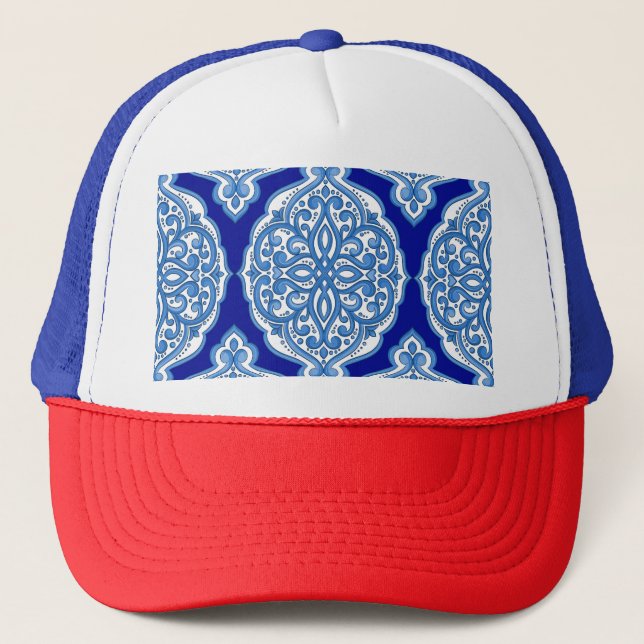 Casquette Luxe blanc-bleu, ornement turc. (Devant)