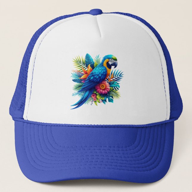 Casquette Macaw tropicale bleue et colorée (Devant)