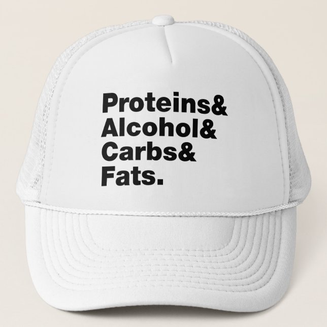 Casquette Macronutriments. Protéines & Alcool & Carbes & Gra (Devant)