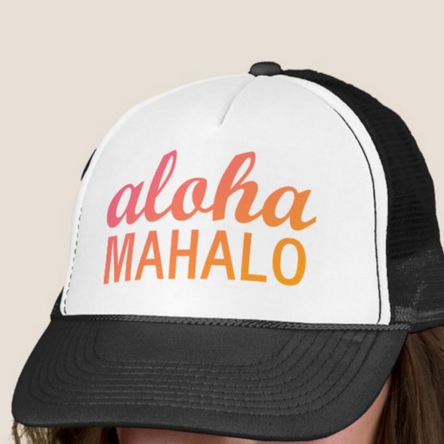 Casquette Magenta Orange Gradient Aloha Mahalo Typographie ("Everyday is abundantly beautiful." 
Sincerely Best Wishes from Lucky Design World)