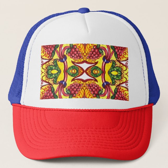Casquette Main Dessinée : Élégance Ornementale Florale. (Devant)